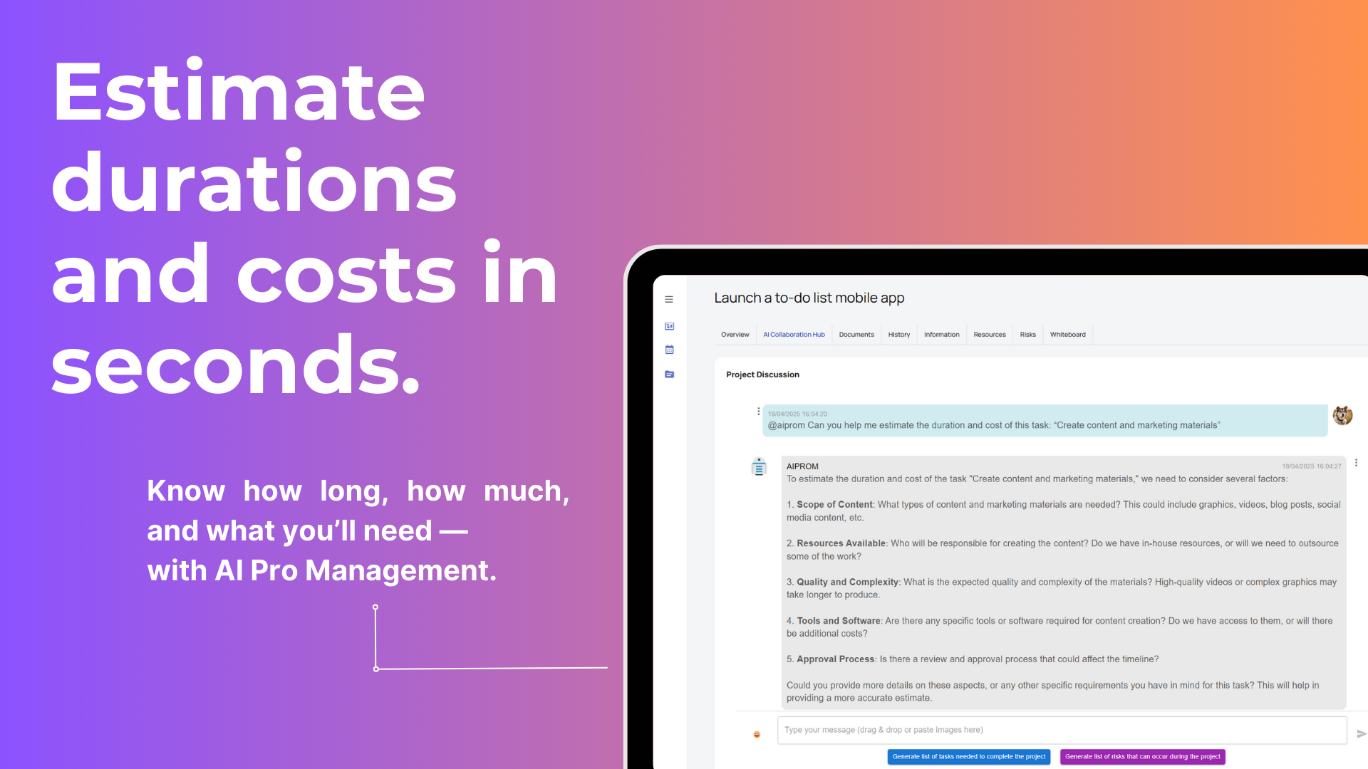 Estimate project durations and costs with AI – in seconds