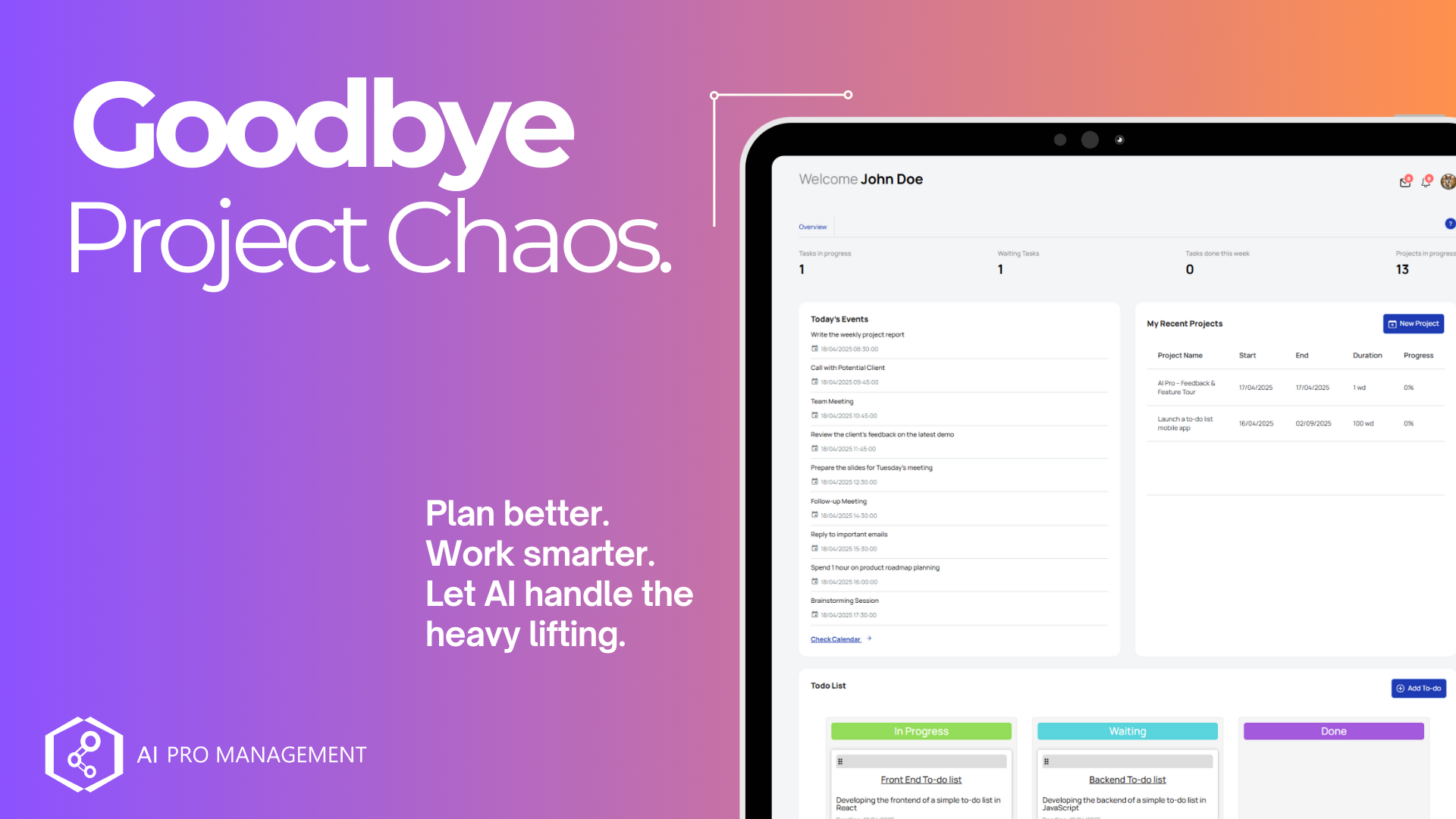 AI dashboard to eliminate project chaos – AI Pro Management