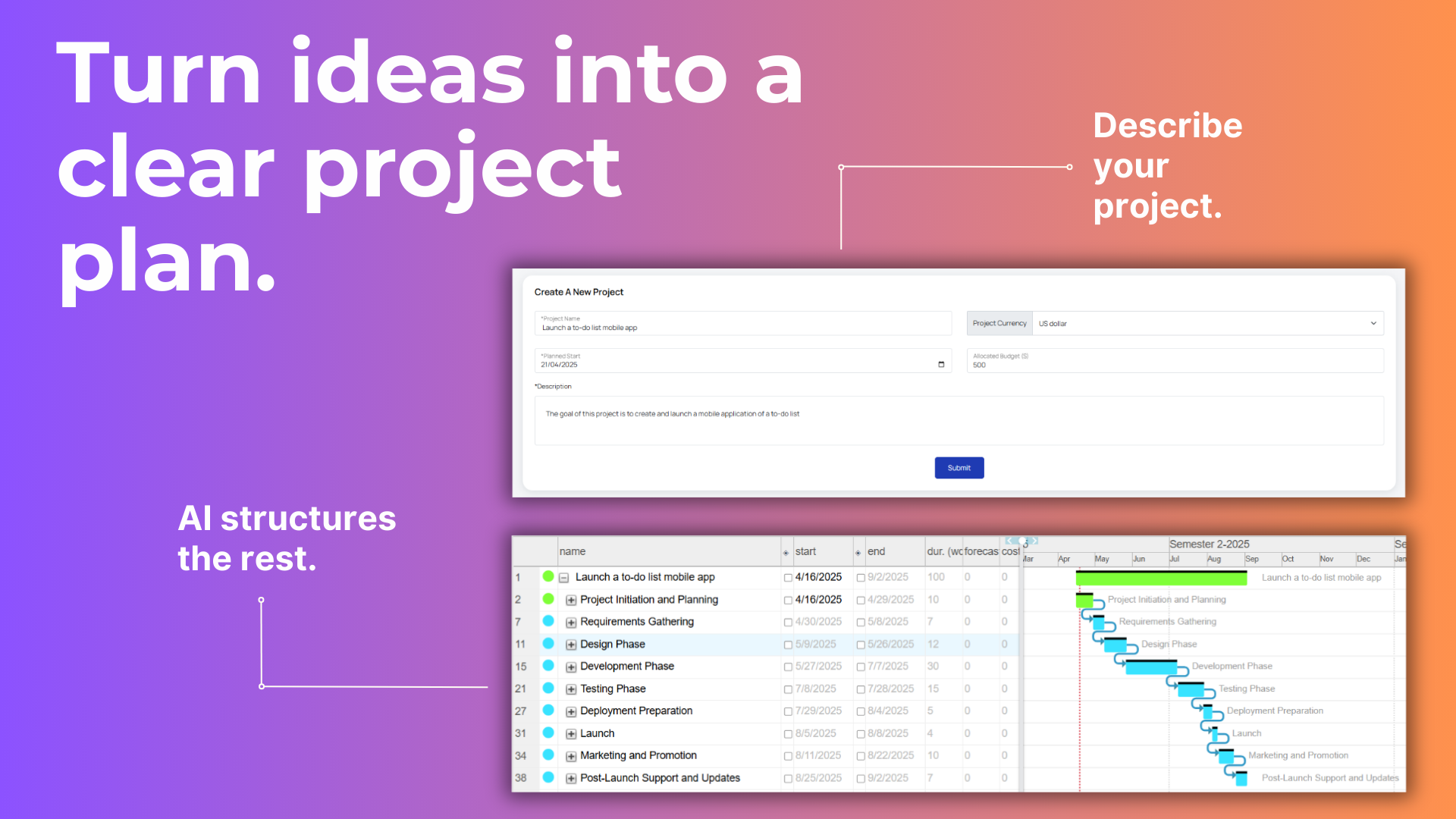 Turn ideas into actionable plans with AI-powered WBS
