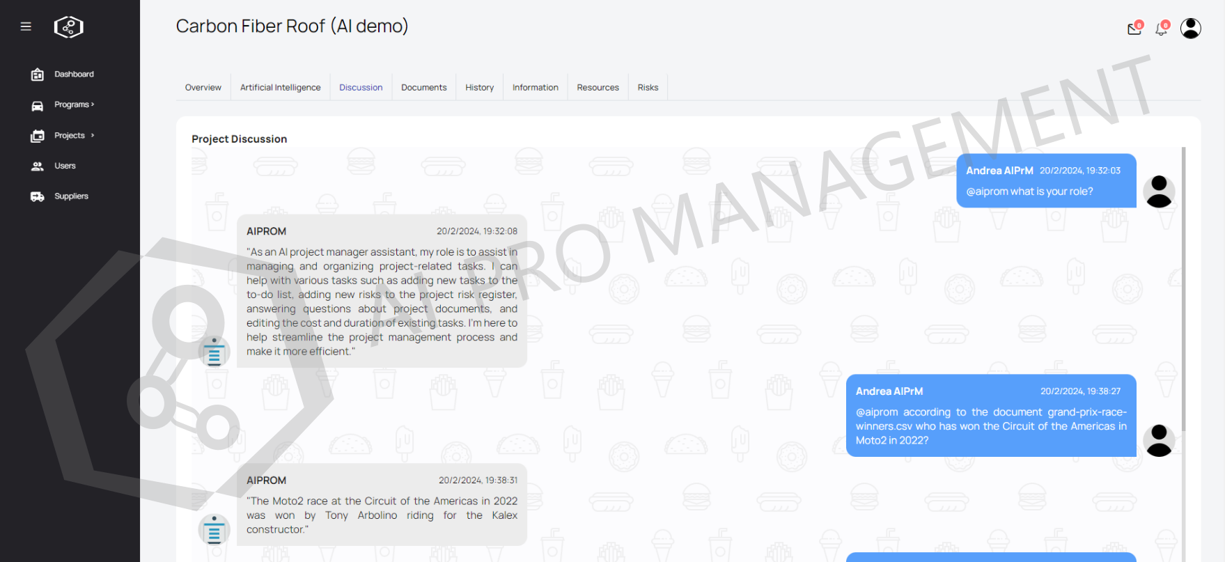 Project discussion with AI (chatbot)