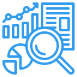 Icon showing intuitive user interface with charts and magnifying glass